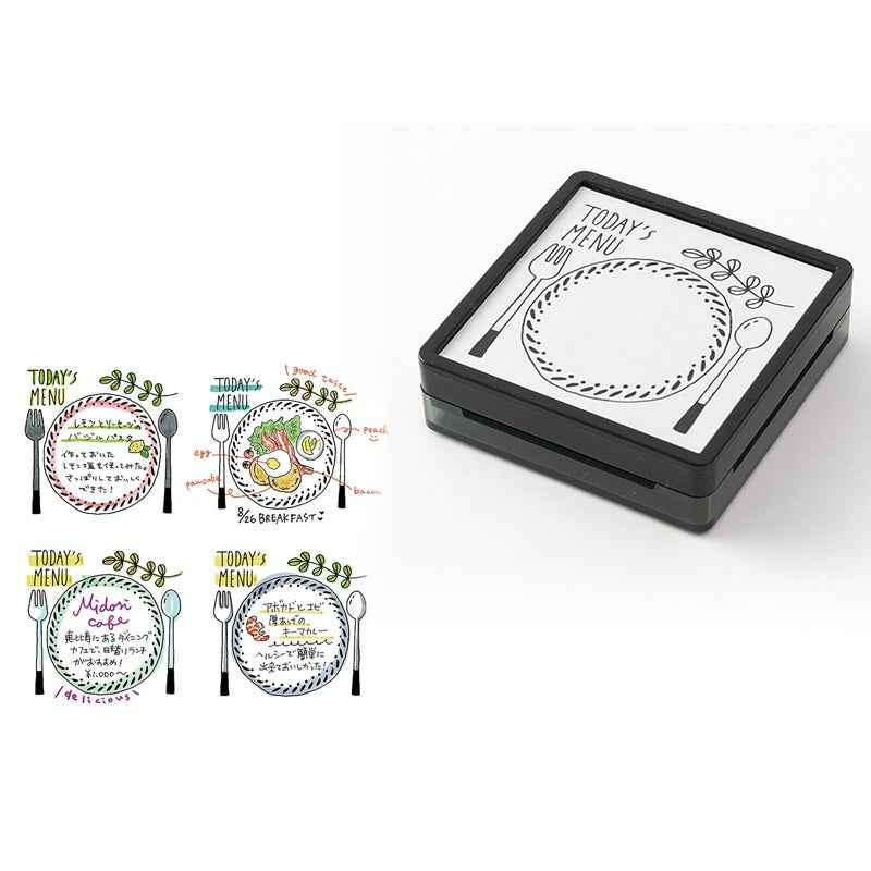 Midori Paintable Stamp Oil Based Ink Rubber Stamp Square 50x50mm Today's Menu