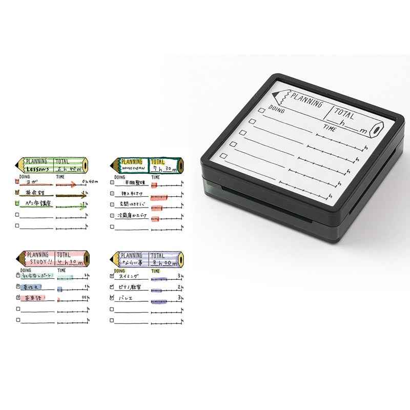 Midori Paintable Stamp Oil Based Ink Rubber Stamp Square 50x50mm Planning