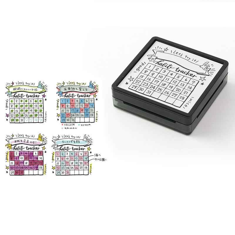 Midori Paintable Stamp Oil Based Ink Rubber Stamp Square 50x50mm Habit Tracker