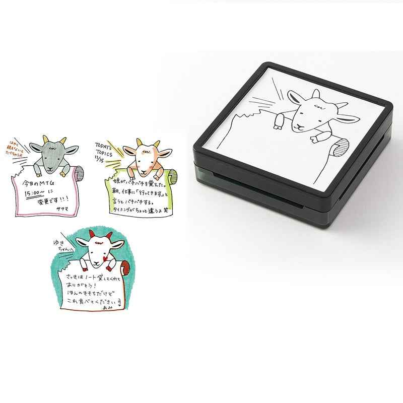 Midori Paintable Stamp Oil Based Ink Rubber Stamp Square 50x50mm Goat