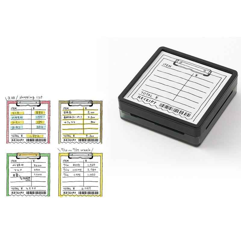 Midori Paintable Stamp Oil Based Ink Rubber Stamp Square 50x50mm Receipt