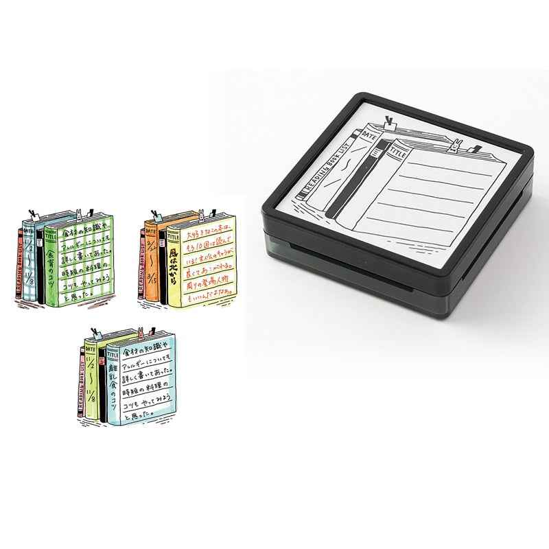Midori Paintable Stamp Oil Based Ink Rubber Stamp Square 50x50mm Reading Book List
