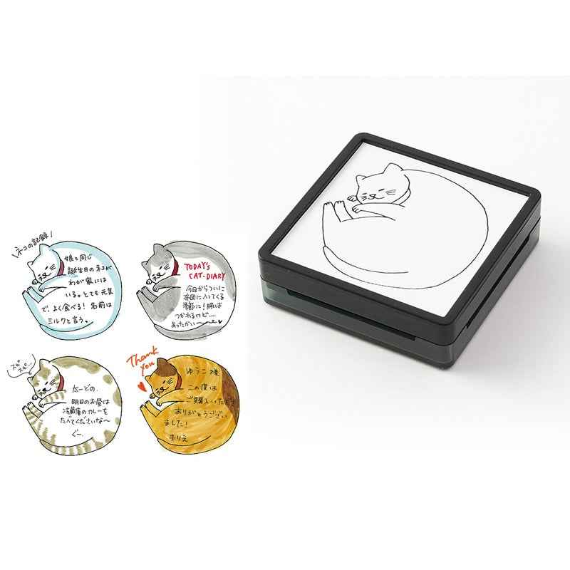 Midori Paintable Stamp Oil Based Ink Rubber Stamp Square 50x50mm Cat