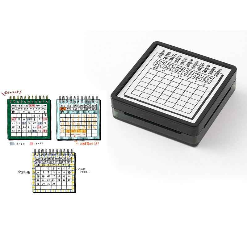 Midori Paintable Stamp Oil Based Ink Rubber Stamp Square 50x50mm Calendar