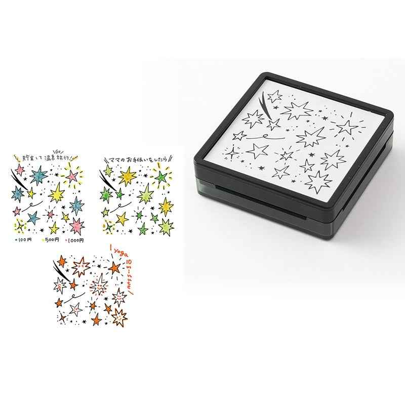 Midori Paintable Stamp Oil Based Ink Rubber Stamp Square 50x50mm Stars