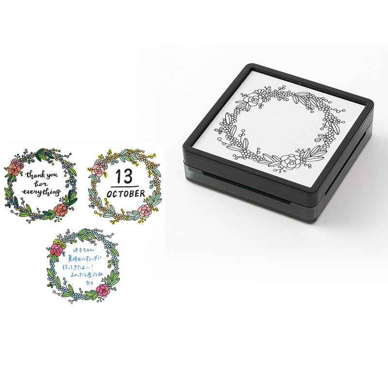 Midori Paintable Stamp Oil Based Ink Rubber Stamp Square 50x50mm Wreath