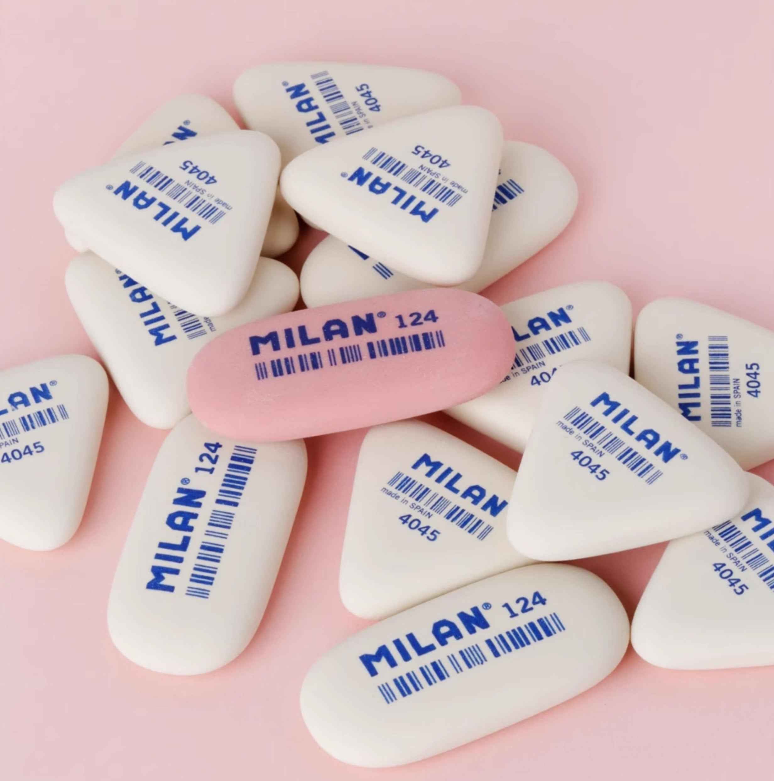 Milan Pencil Eraser 124 Oval/430 Square/4045 Triangle,5 Pack