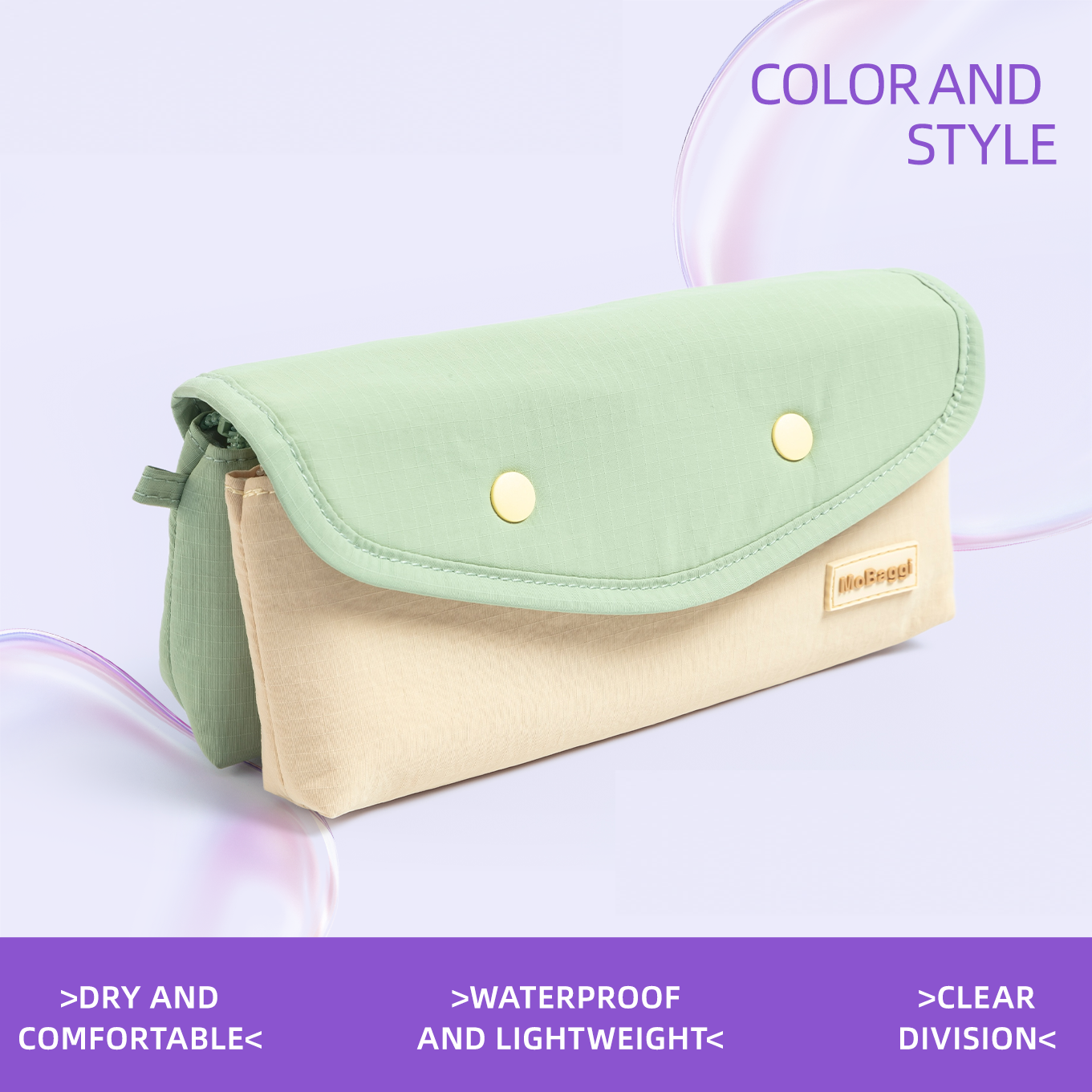 M&G Mobaggi Color-Block Snap Button Pencil Case 2in1 Detachable Green