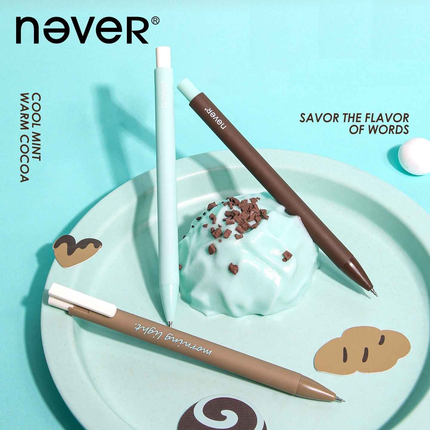 NEVER Afternoon Tea Mint Cocoa Gel Pen 0.5mm Black Ink 3-Pack