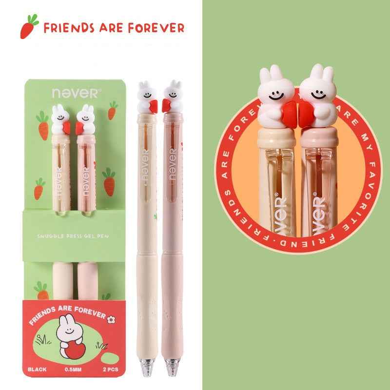 NEVER Cute Animal Retractable Gel Pen 0.5mm Black Ink 2 Pack Rabbit