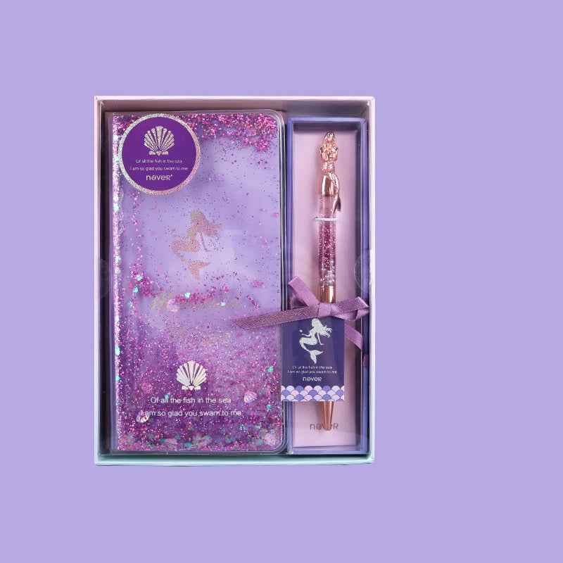 NEVER Weekly Planner & Gel Pen Gift Set - Glitter Quicksand Cover Mermaid