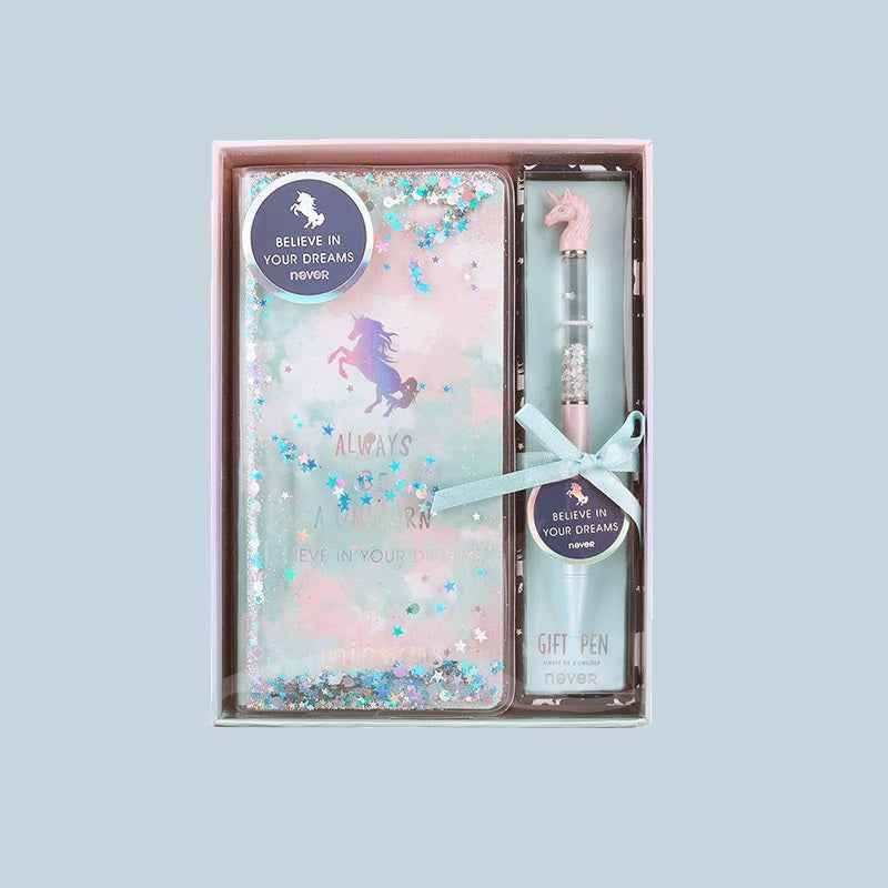 NEVER Weekly Planner & Gel Pen Gift Set - Glitter Quicksand Cover Mermaid