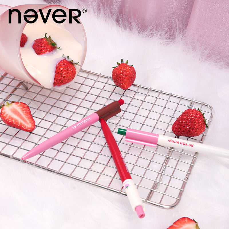 Never Strawberry Pie Click Gel Pen – 0.5mm Black Ink 3 Pack