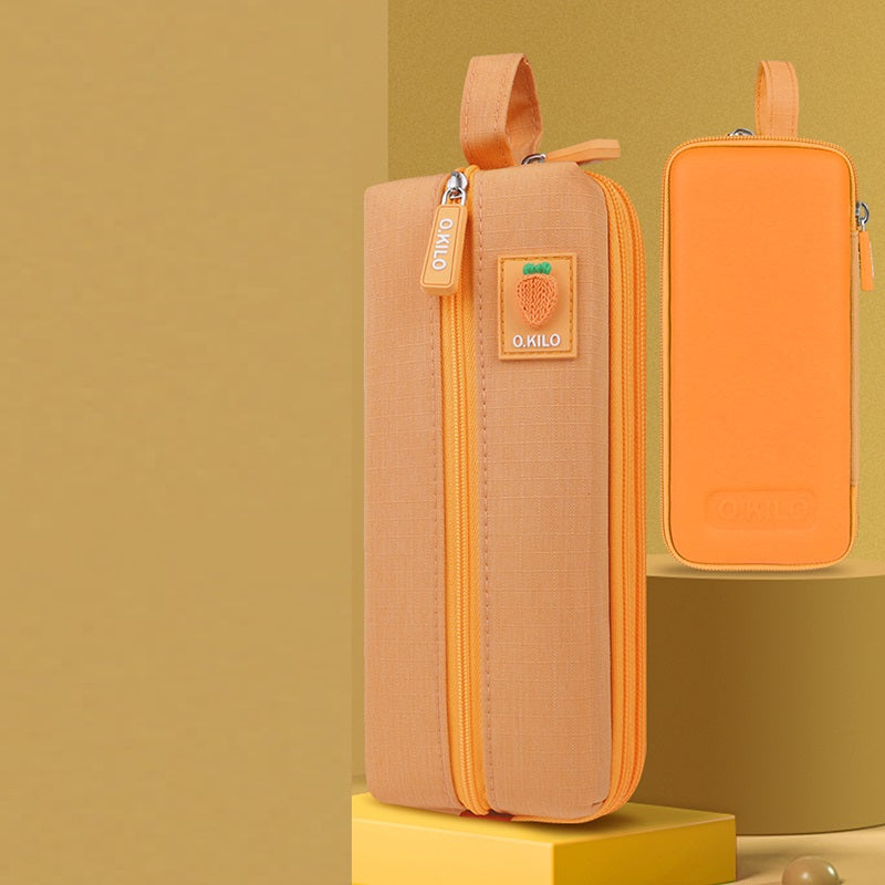 O.KILO Triple-Layer Pencil Case Student Stationery Bag for Kids Teens Orange