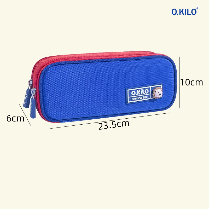O.KILO Double-Layer Pencil Case Large Capacity Student Stationery Bag Blue Red