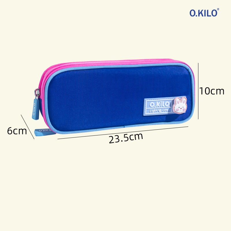 O.KILO Double-Layer Pencil Case Large Capacity Student Stationery Bag Blue Pink