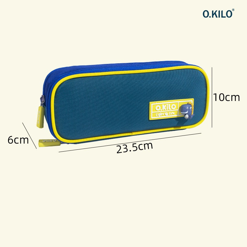 O.KILO Double-Layer Pencil Case Large Capacity Student Stationery Bag Green Blue
