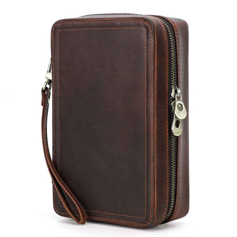 4-Stick Genuine Leather Portable Cigar Case with Hygrometer