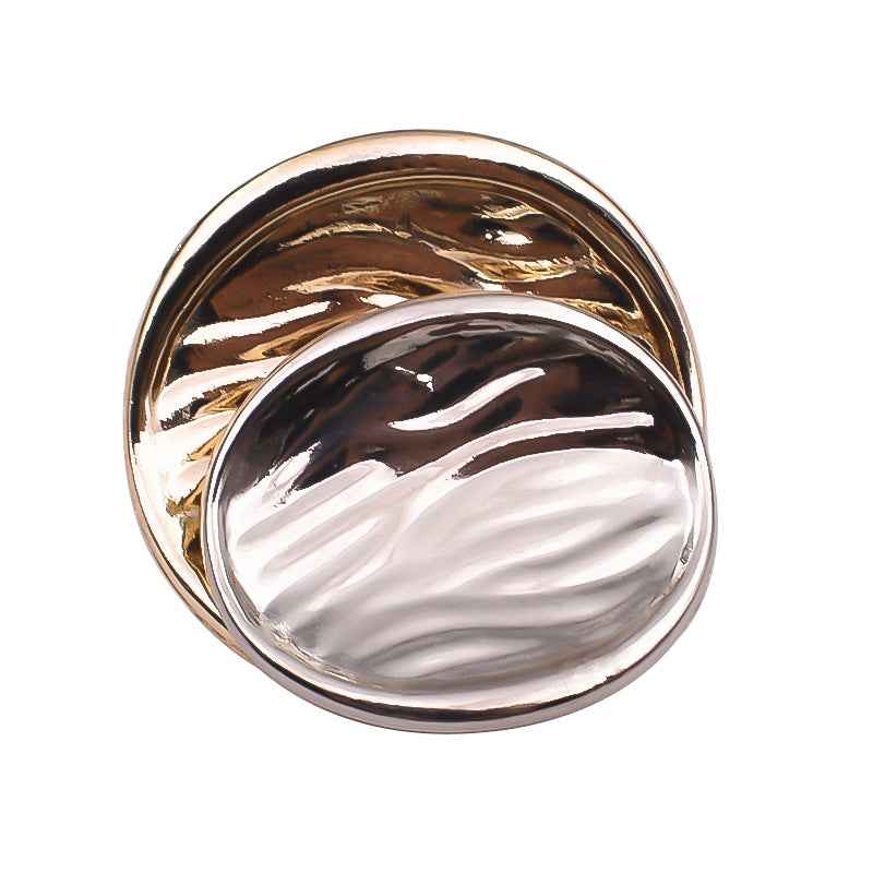 Gold-and-silver concave metal shank button, glossy wavy surface