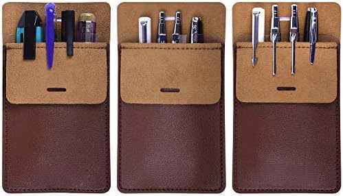 3 Pack PU Leather Heavy Duty Pen Holder Pouch Pocket Protector Brown