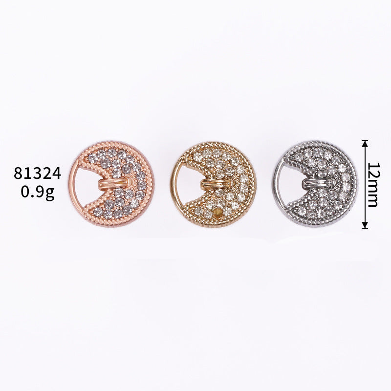 Three round hollow metal shank buttons, 12mm: sand gold, light gold, and silver