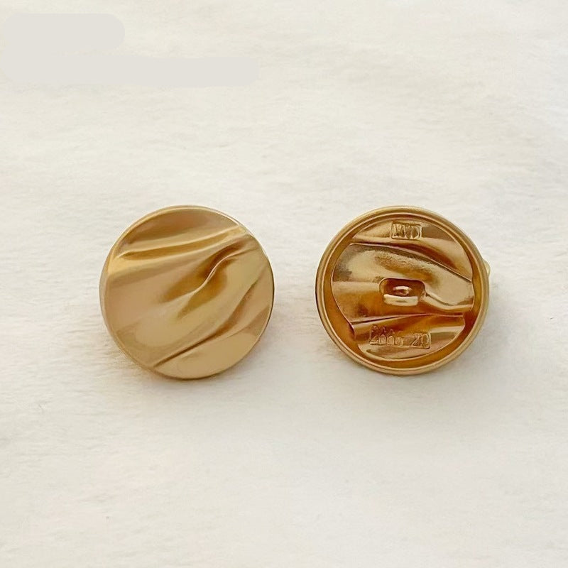 Gold wave pattern metal shank buttons—front and back, round gold finish