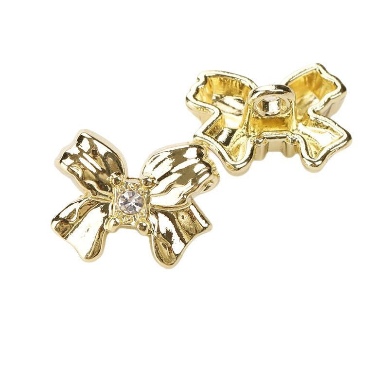 Light gold crystal bow metal shank button with faceted center gem, 15mm