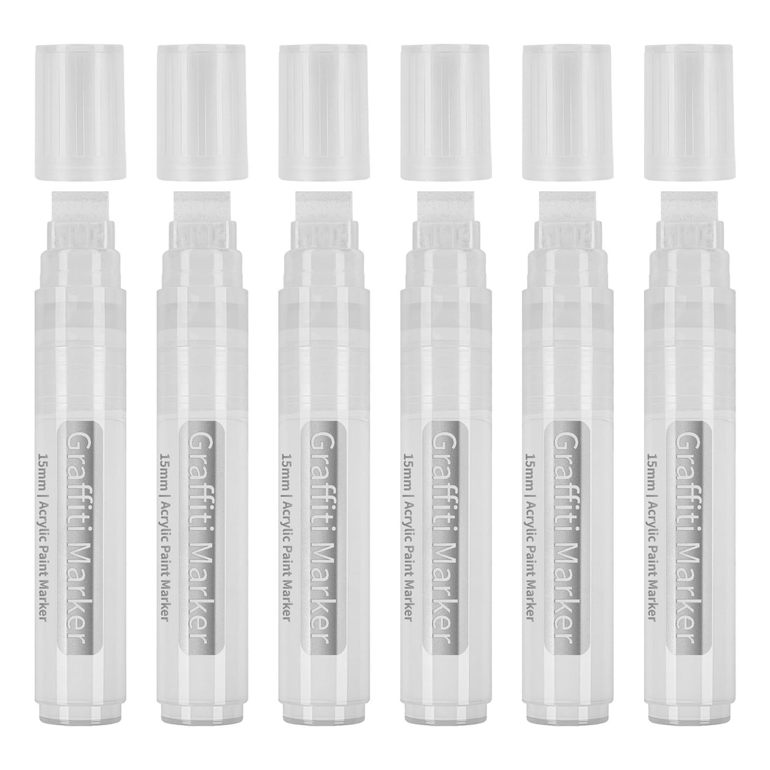 6Pcs White Jumbo Graffiti Markers 15mm Wide Tip Acrylic Paint Pen