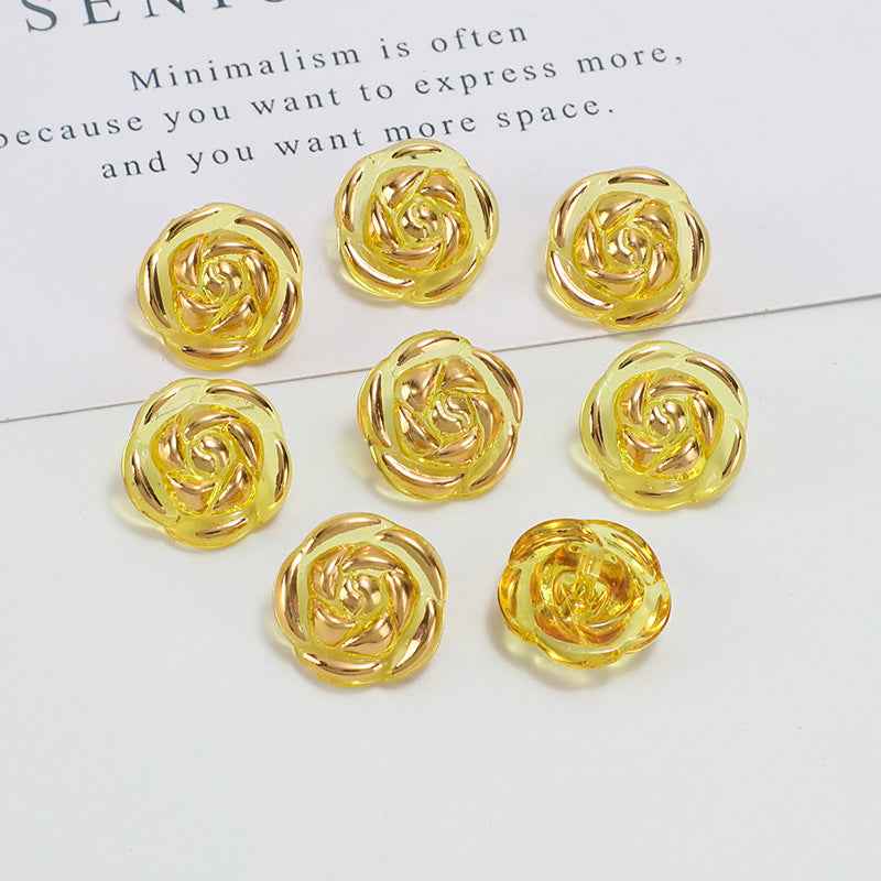 12.5mm acrylic rose buttons, yellow iridescent swirl design with gold edges
