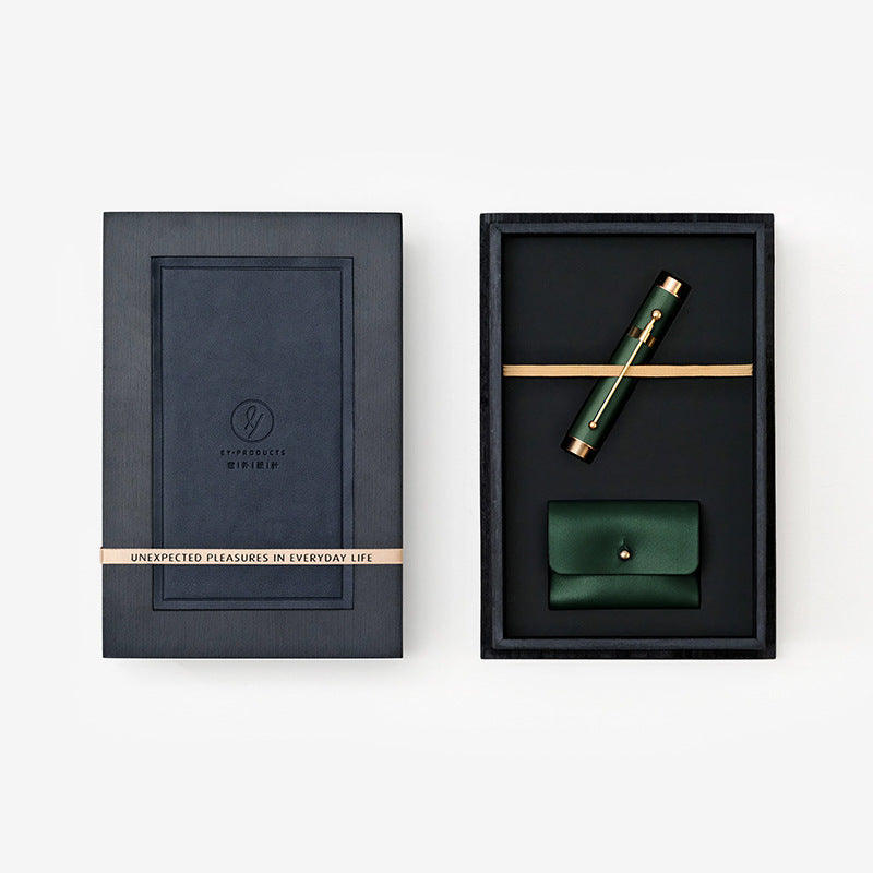 Foldable Handmade Leather Ink Fountain Pen Dark Green