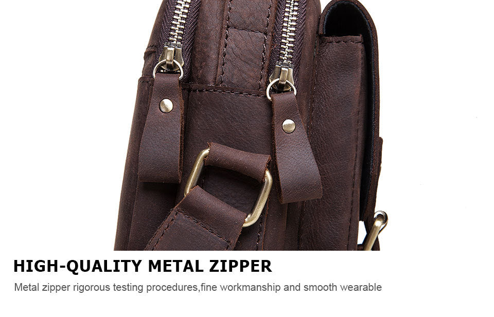Brown Crazy Horse Leather Men's Shoulder Bag,Business Commuter Bag