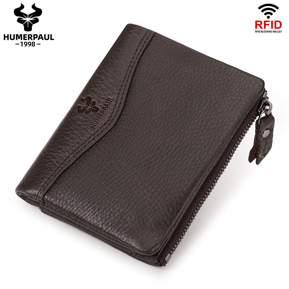 Retro Genuine Leather Short Wallet Beige