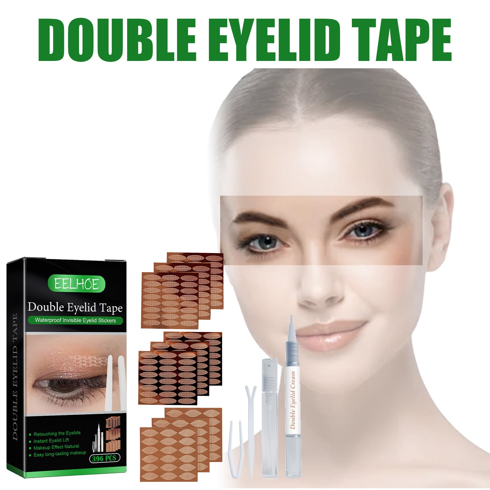 Natural Glue-Free Double Eyelid Tape Kit – 396 Invisible Strips