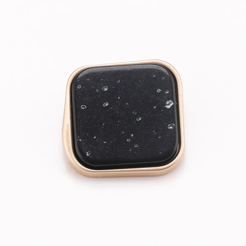 Black marble square shank button face with gold metal frame