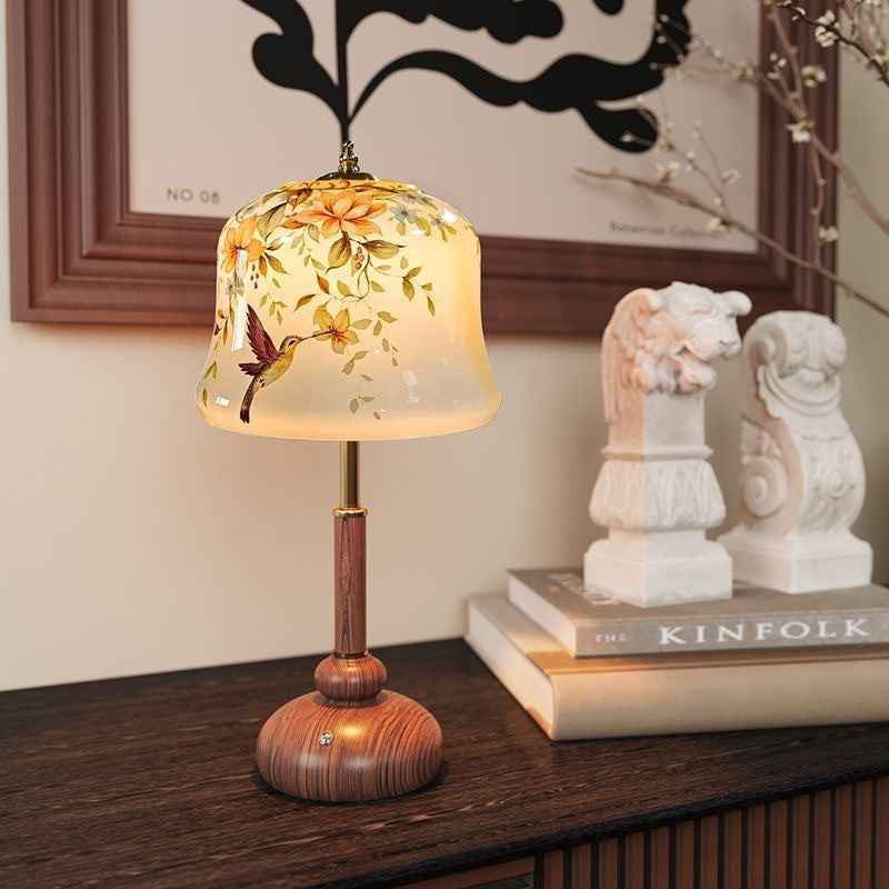 Song Dynasty Style Chinese Table Lamp - Vintage Floral Glass Shade