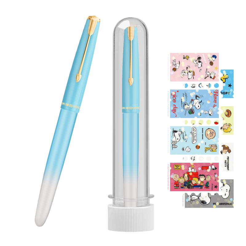 HERO 616Plus Fountain Pen 0.38mm Fine Nib Gradient Color with Stickers Blue White