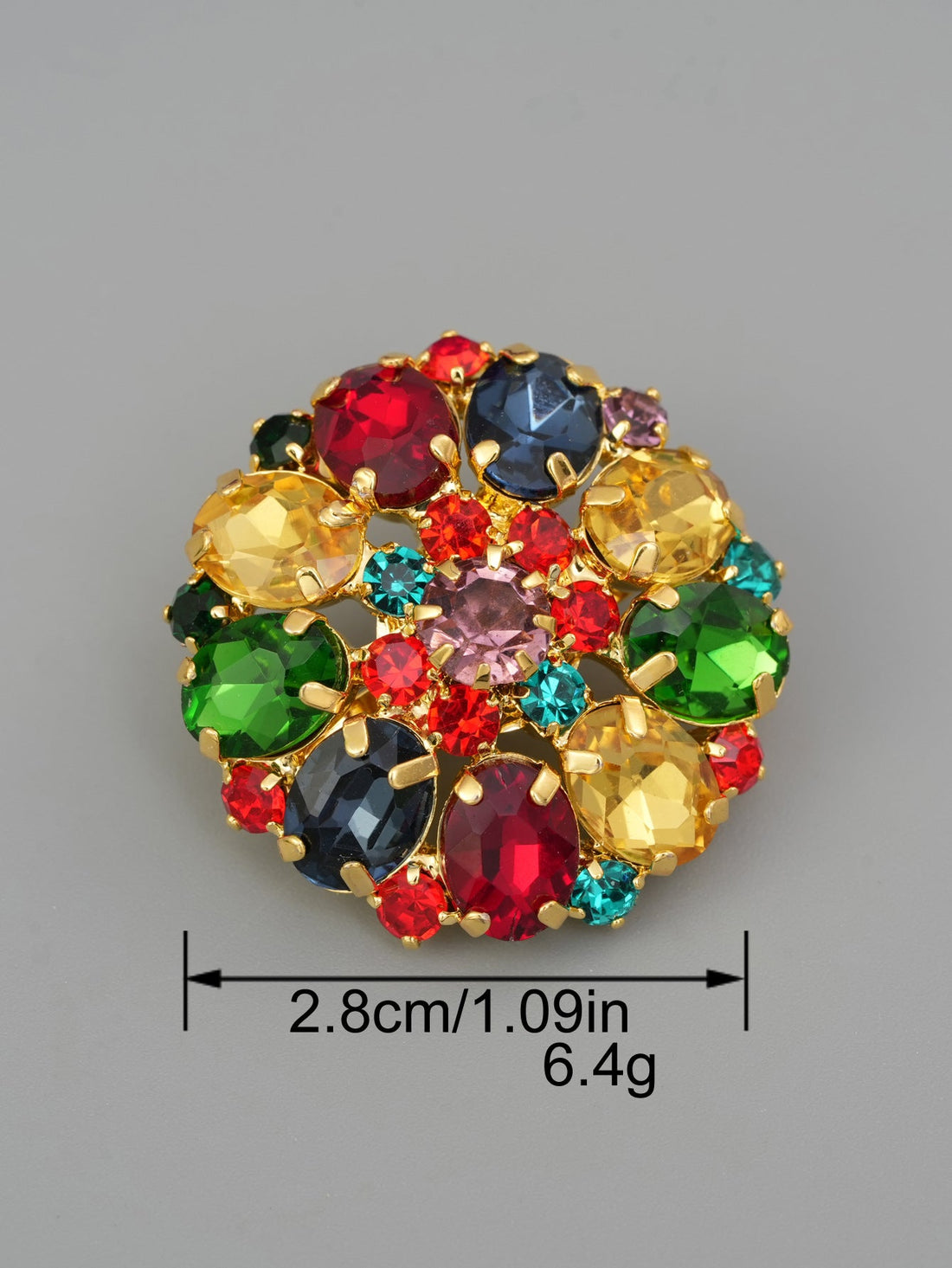 Assorted decorative glass and copper prong button, multicolor rhinestones cluster.