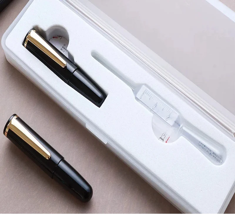 Wancher Super Mini Fountain Pen - 65mm Pocket Eyedropper Pen with Vivid Acrylic Barrel and Pipette Black