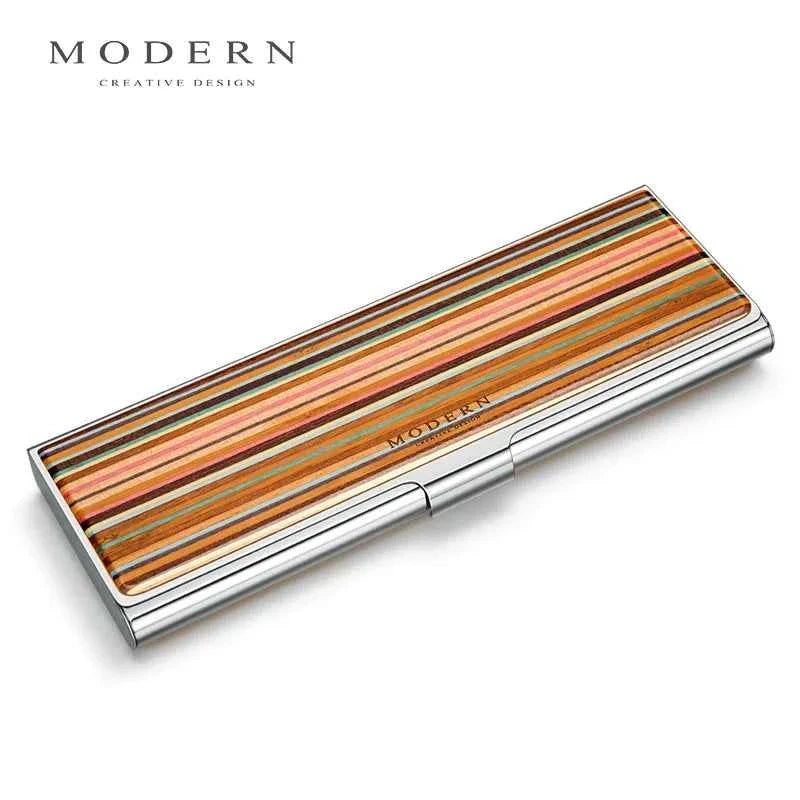 MODERN Stainless Steel Hand-Polished Mirror Pencil Case Iridescent wood