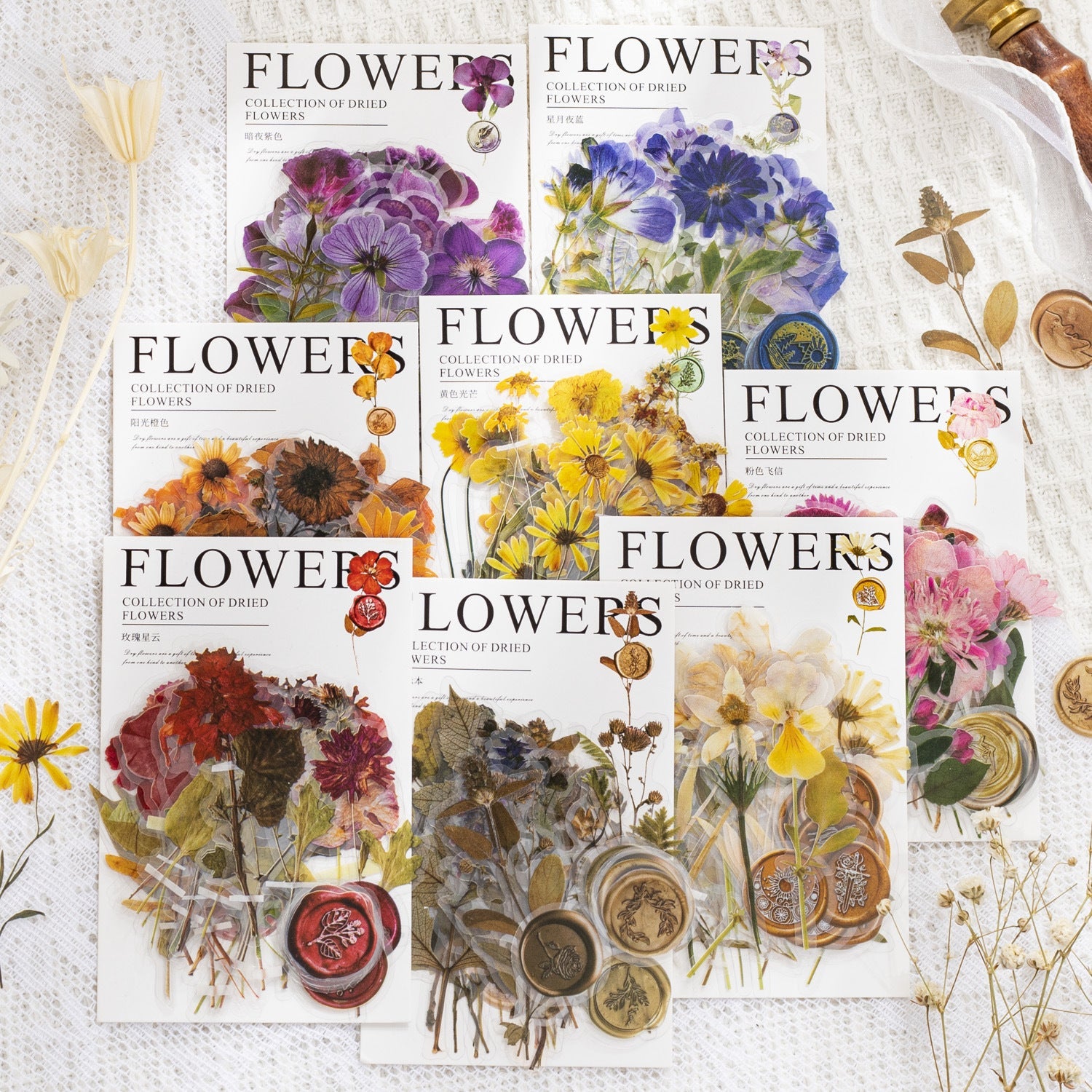 320-Piece Vintage Botanicals PET Sticker Pressed Flower & Wax Seal