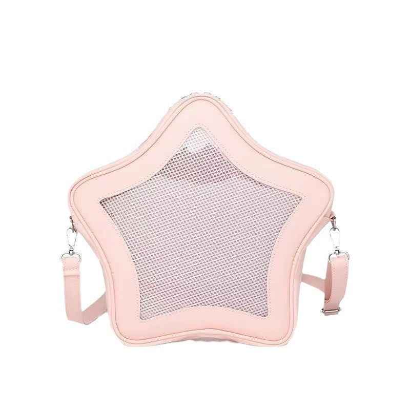 Star Shape Ita Bag Y2K Pins Display PU Leather Backpack Pink