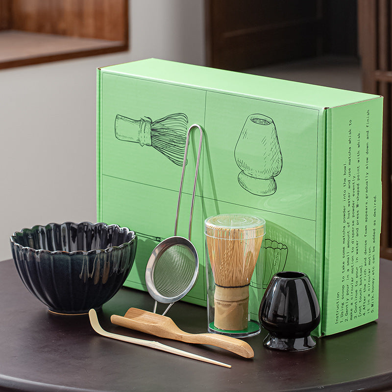 Japanese Kiln-Glazed Ceramic Matcha Set | 6-Piece Hyakuhon-Date Ceremonial Kit