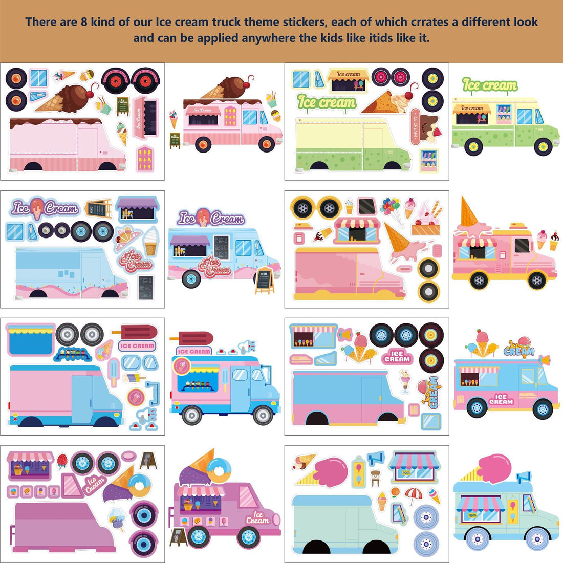 Make a Face Ice Cream Van Stickers for Kids 24 Sheets