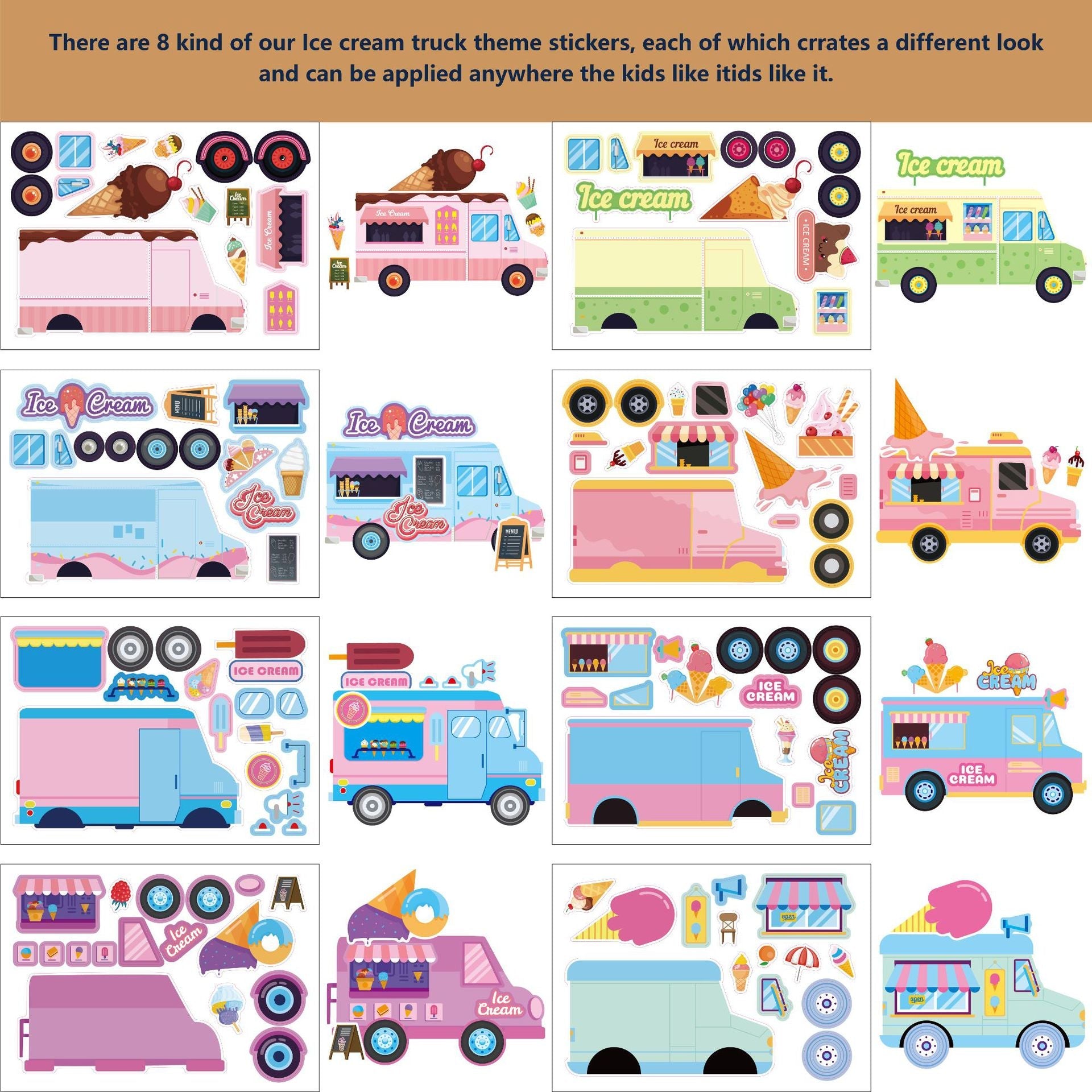Make a Face Ice Cream Van Stickers for Kids 24 Sheets