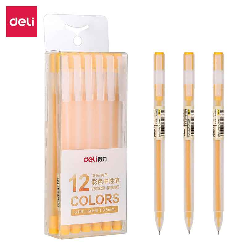DELI A119 Colors Gel Pen Needle Tip 0.5mm Fine Point 12 Pack Yellow