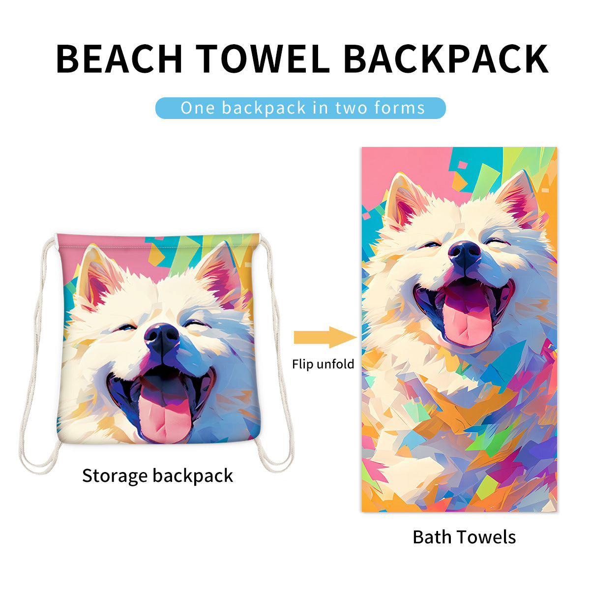 2-in-1 Foldable Printed Beach Towel Built-In Storage Bag