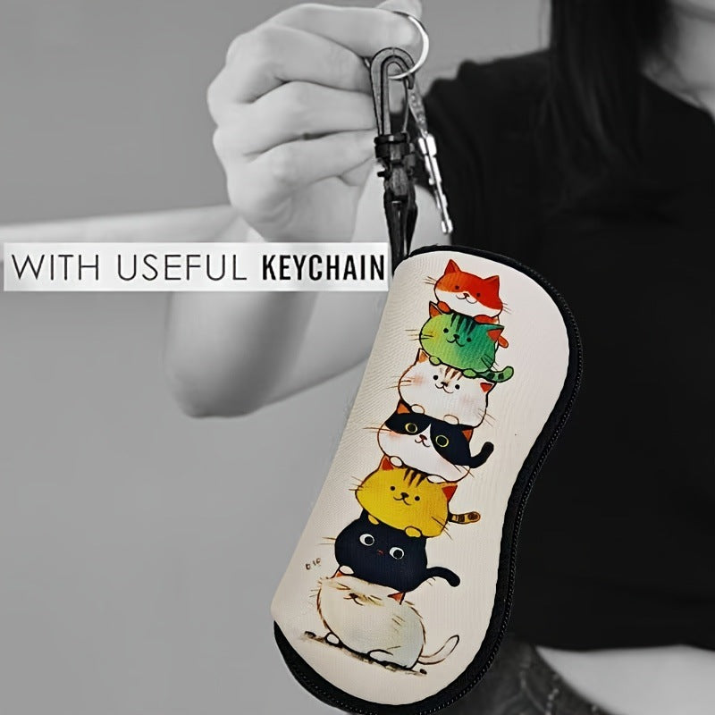 Cat Stack Glasses Case Eyewear Pouch with Keychain 2 Pack
