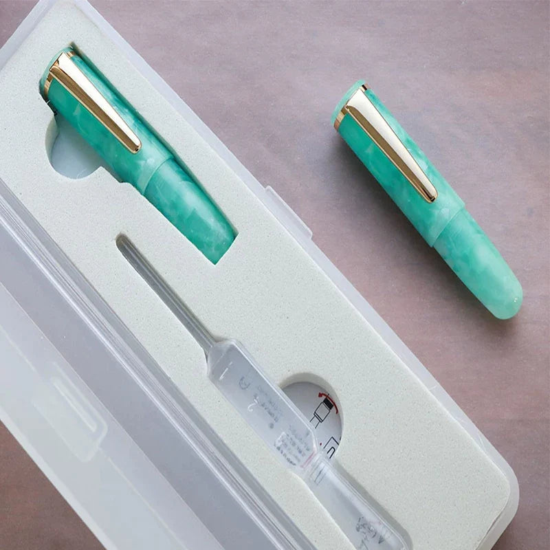 Wancher Super Mini Fountain Pen - 65mm Pocket Eyedropper Pen with Vivid Acrylic Barrel and Pipette Green