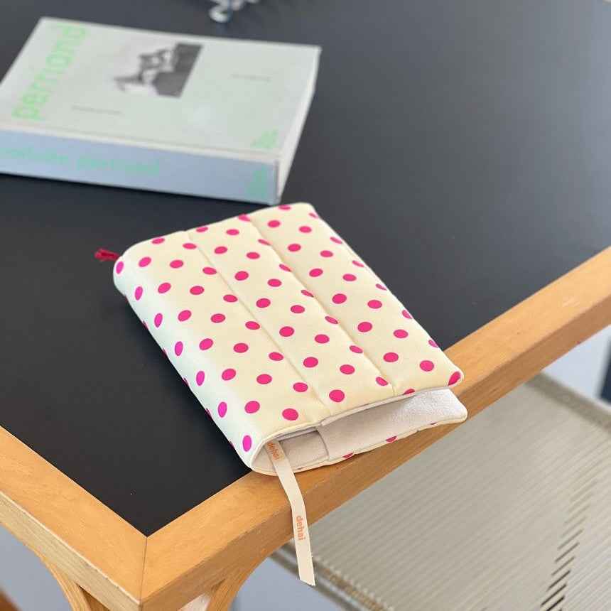 Polka Dot Book Cover - A5 Fabric Journal Sleeve & Planner Case Beige