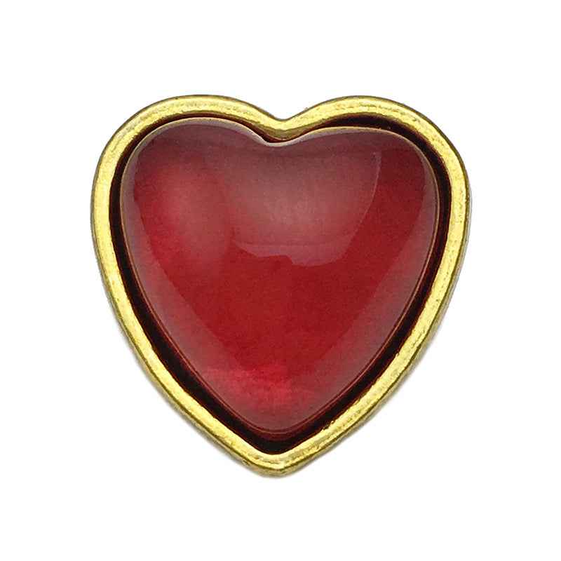 15mm heart buttons, red center with gold-tone border (front view)